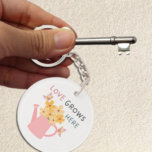 Love Grows Here Floral Garden Quote Keychain