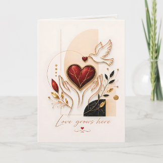 Love Grows Here – Gold Dove & Heart Luxury Art Pri Card