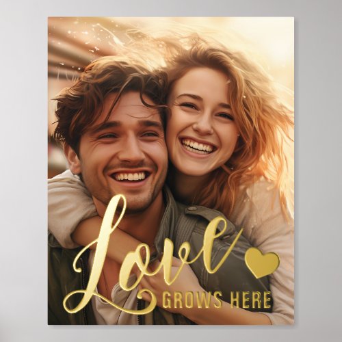 Love Grows Here Heart Family Photo Gold Foil Prints