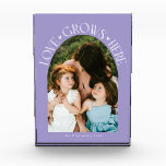 Love Grows Here Modern Arch Lilac Photo Block<br><div class="desc">Modern and minimal family memory photo block featuring a photo in a arch frame with a text that says "Love Grows Here" with tiny hearts. Lilac.</div>