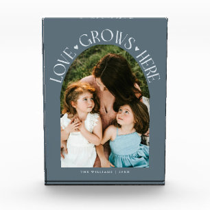 Love Grows Here Modern Arch Slate Blue Photo Block