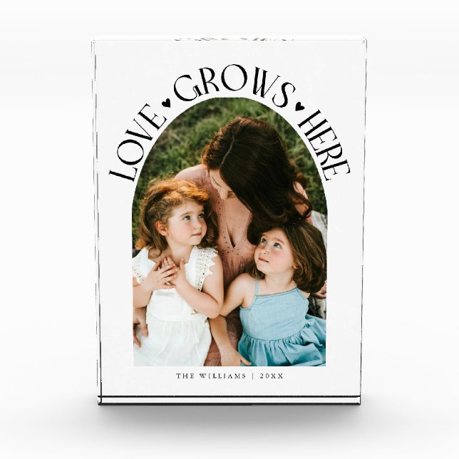 Love Grows Here Modern Arch White Photo Block (Front)