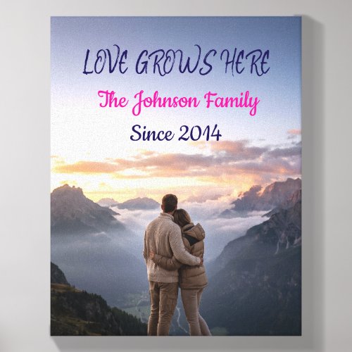 Love Grows Here Personalized Family Canvas Print Photo Tile