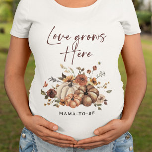 Love Grows Here Pumpkin Fall Baby Shower T-Shirt