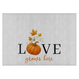 LOVE Grows Here Pumpkin Lettering Autumn Cutting Board