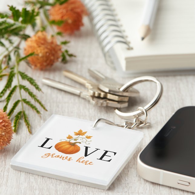 LOVE Grows Here | Pumpkin Lettering Autumn  Keychain (Front Right)