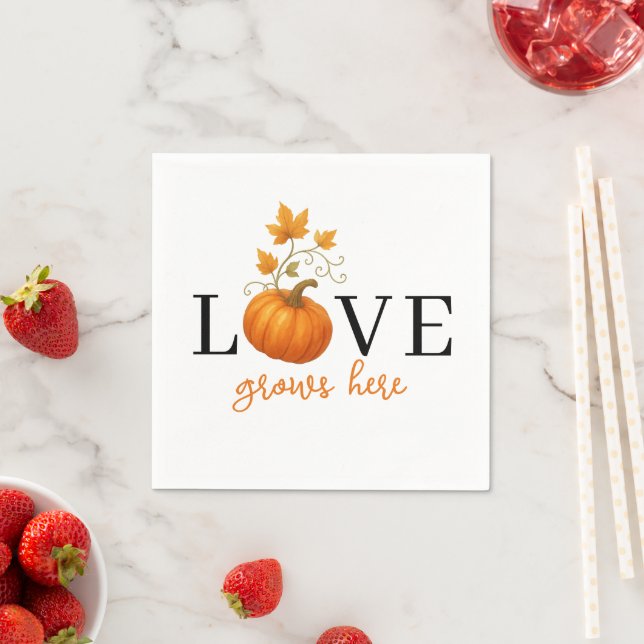 LOVE Grows Here | Pumpkin Lettering Autumn  Napkins (Insitu)