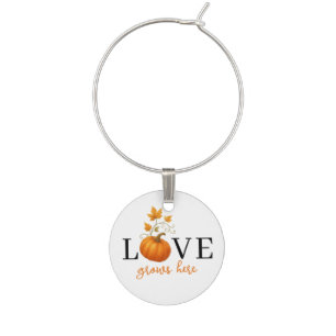LOVE Grows Here   Pumpkin Lettering Autumn  Wine Charm