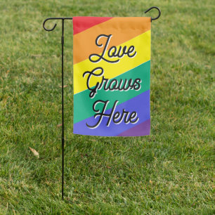 Love Grows Here Rainbow Weatherproof Garden Flag