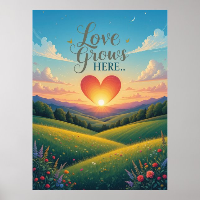 Love Grows Here Romantic Heart Art  Poster (Front)
