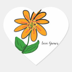 Love Grows Orange Floral Heart Sticker