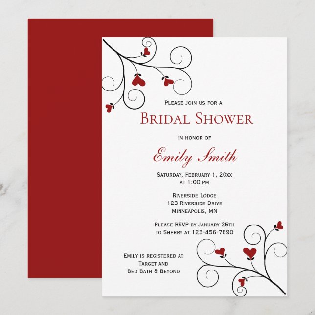 Love Grows | Red Hearts Bridal Shower Invitation (Front/Back)