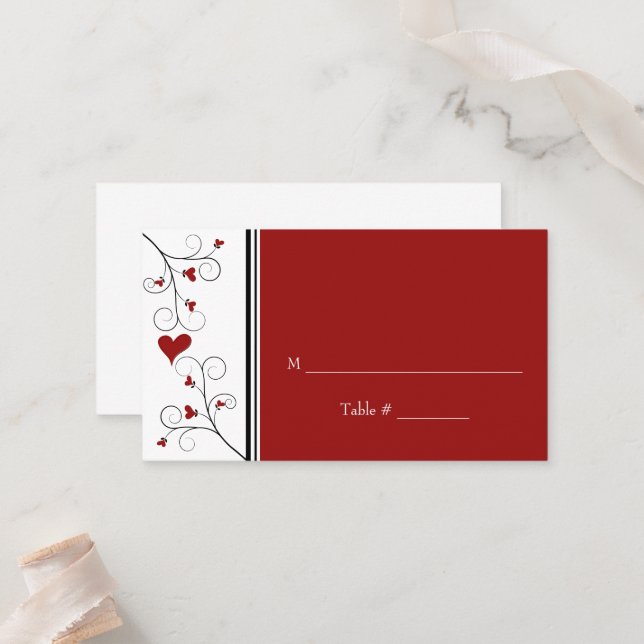 Love Grows | Red Hearts Valentine Wedding Place Card (Front/Back In Situ)