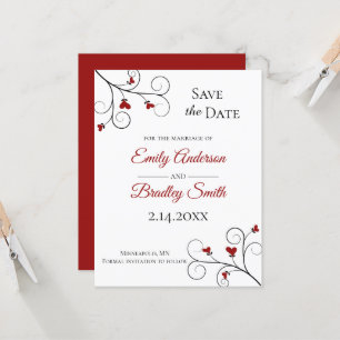 Love Grows Red Hearts Wedding Save the Date Invitation