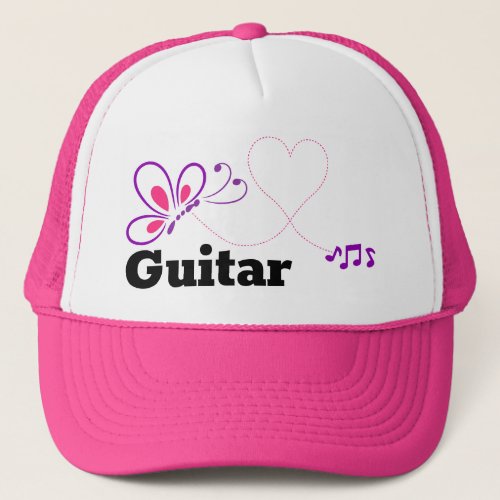 Love Guitar Pink Purple Butterfly Heart Music Notes Trucker Hat