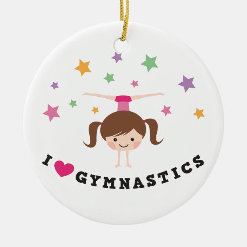 Love gymnastics cartoon girl brown hair handstand ceramic ornament