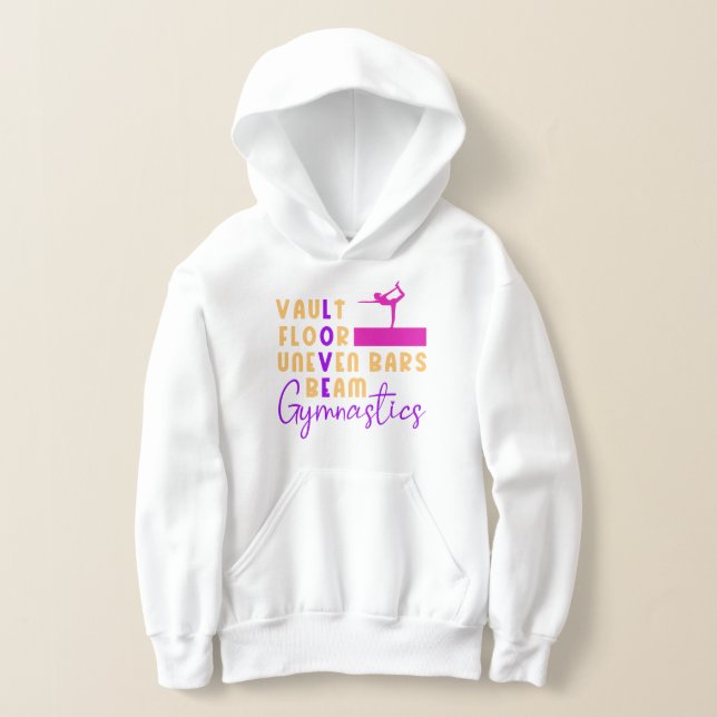 Love Gymnastics Vault, Bars, Beam, Floor Girls Hoodie (Laydown)