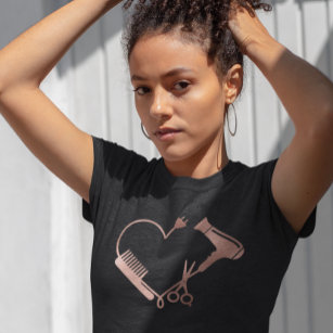 LOVE Hair Stylist Hairdresser Rose Gold Scissors T-Shirt