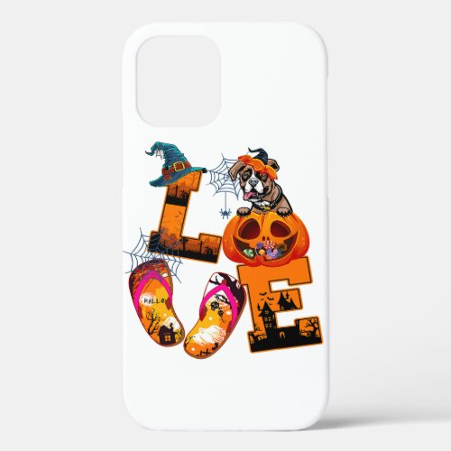 Love Halloween Boxer Flip Flops Pumpkin Dog Lover iPhone 12 Case