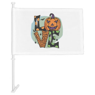 Love Halloween for Women Graphic Tee Pumpkin Car Flag