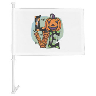 Love Halloween for Women Graphic Tee Pumpkin Car Flag