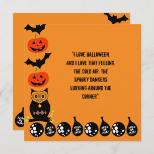Love Halloween Quote Spooky Owl Pumpkin Bats Card