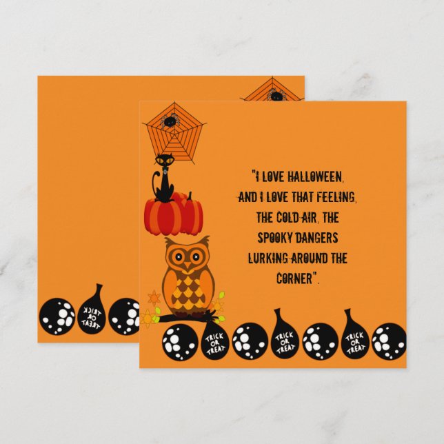 Love Halloween Quote Spooky Owl Pumpkin Card (Front/Back)