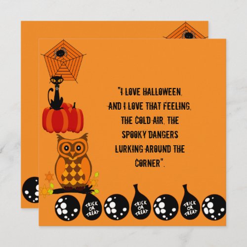 Love Halloween Quote Spooky Owl Pumpkin Card