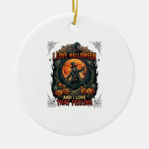 Love Halloween Skeleton Scarecrow Full Moon Pumpki Ceramic Ornament
