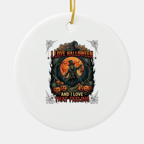 Love Halloween Skeleton Scarecrow Full Moon Pumpki Ceramic Ornament
