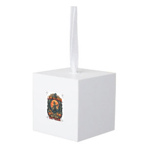 Love Halloween Skeleton Scarecrow Full Moon Pumpki Cube Ornament