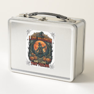 Love Halloween Skeleton Scarecrow Full Moon Pumpki Metal Lunch Box