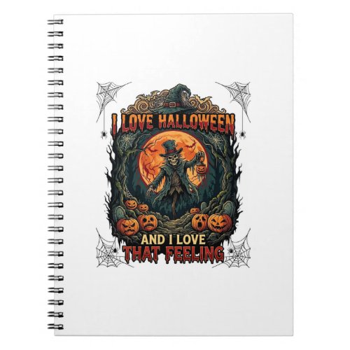 Love Halloween Skeleton Scarecrow Full Moon Pumpki Notebook