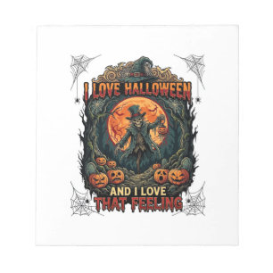 Love Halloween Skeleton Scarecrow Full Moon Pumpki Notepad