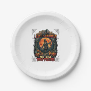 Love Halloween Skeleton Scarecrow Full Moon Pumpki Paper Plates