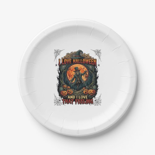 Love Halloween Skeleton Scarecrow Full Moon Pumpki Paper Plates