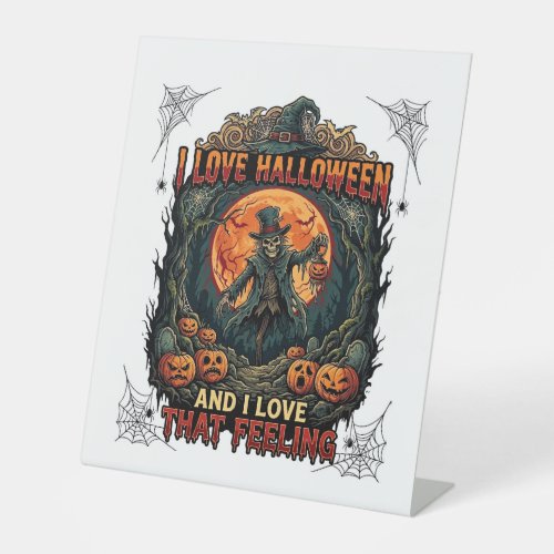 Love Halloween Skeleton Scarecrow Full Moon Pumpki Pedestal Sign