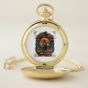 Love Halloween Skeleton Scarecrow Full Moon Pumpki Pocket Watch