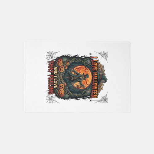 Love Halloween Skeleton Scarecrow Full Moon Pumpki Rug