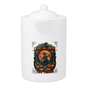 Love Halloween Skeleton Scarecrow Full Moon Pumpki Teapot