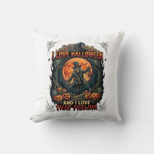 Love Halloween Skeleton Scarecrow Full Moon Pumpki Throw Pillow