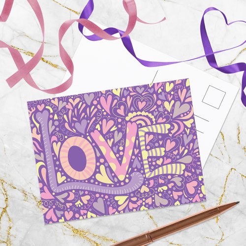 LOVE Hand Drawn Doodle Colorful Calligraphy  Postcard