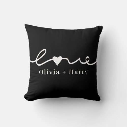 Love Hand Drawn Modern Minimalist Black White Throw Pillow