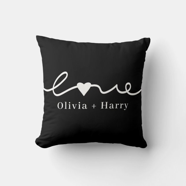 Love Hand Drawn Modern Minimalist Black White Throw Pillow (Front)