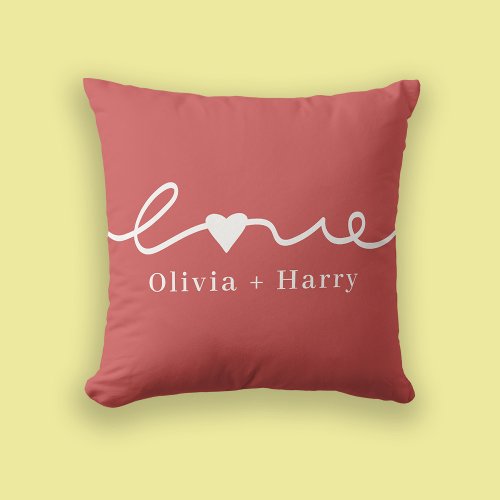 Love Hand Drawn Modern Minimalist Red White Throw Pillow