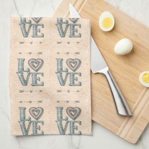LOVE, hand drawn with arrows and heart - kitchen Towel