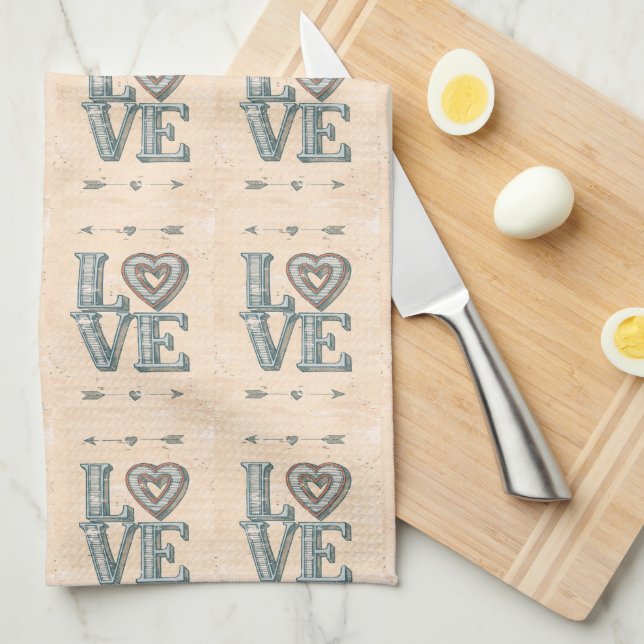 LOVE, hand drawn with arrows and heart - kitchen Towel (Quarter Fold)