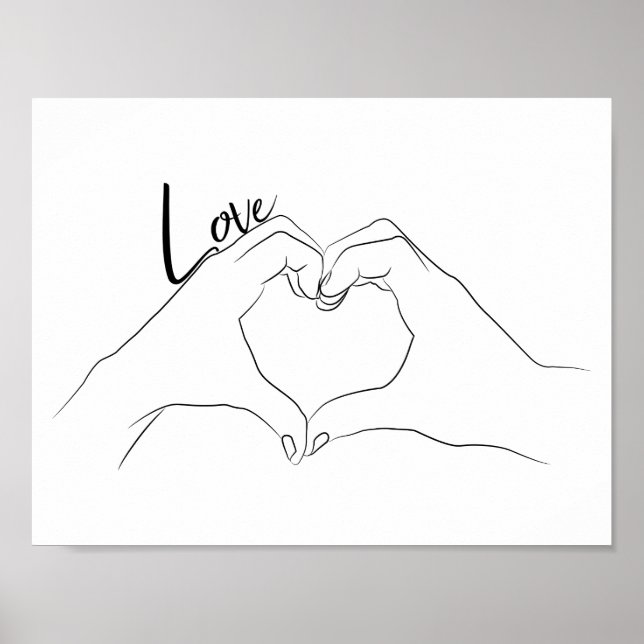 Love Hand Heart Line Art Drawing Cute Modern Poster (Front)