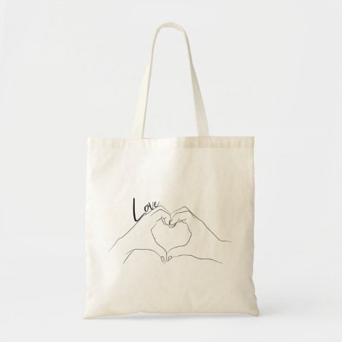 Love Hand Heart Line Art Drawing Cute Modern Tote Bag