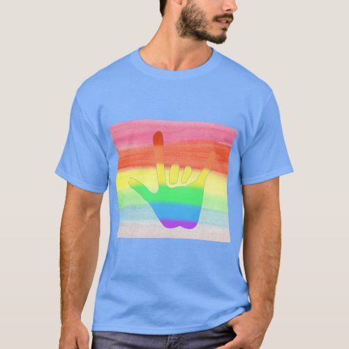 Love hand in rainbow colors on faded rainbow blend T_Shirt